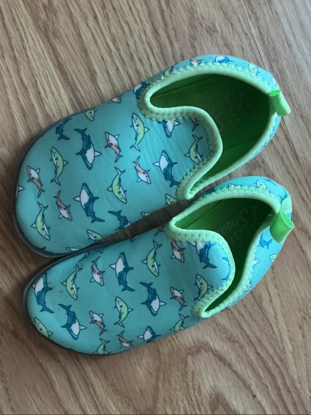 Kids Aqua Slip-On Water Shoes - Light Teal with Shark Print